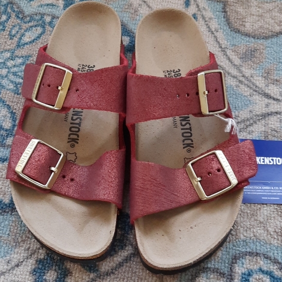 birkenstock arizona washed metallic stone gold